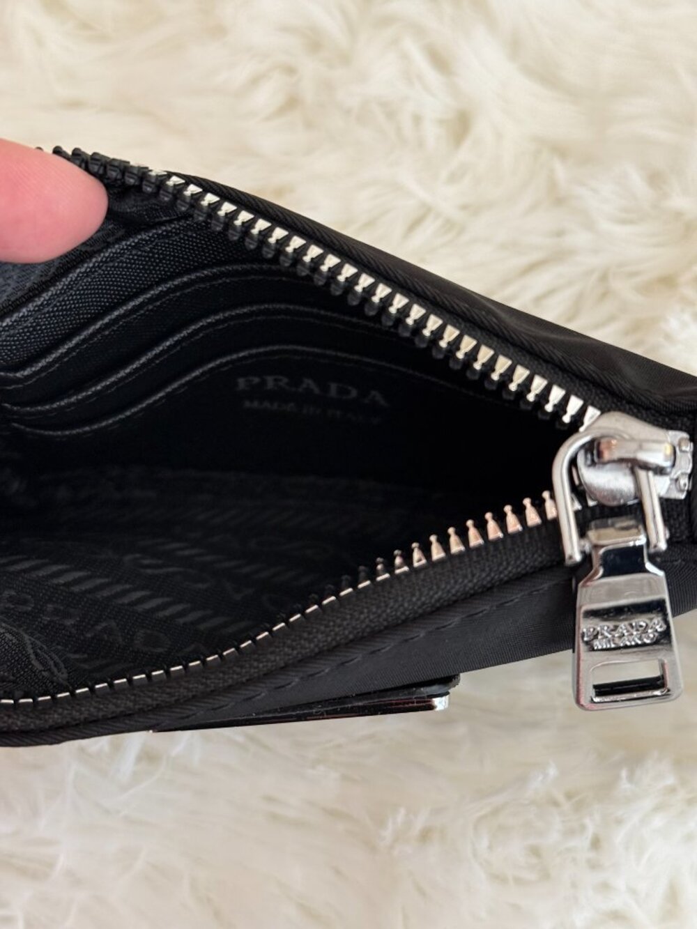 Prada Re-Nylon Zip Card Holder Key Pouch Black Silver Hardware - Picture 5 of 10
